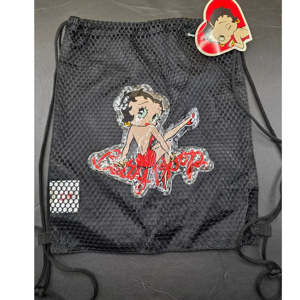 Betty Boop black mesh drawstring backpack 12"